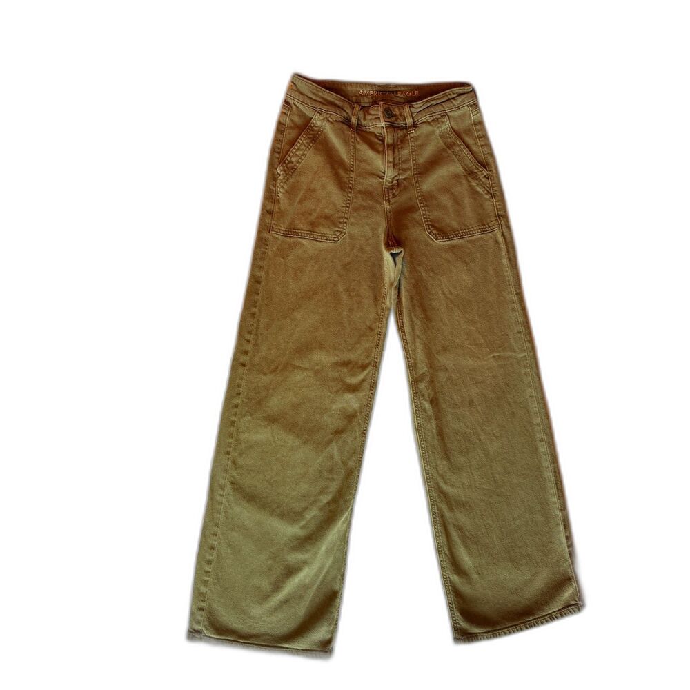 American Eagle High-Rise Dreamy Drape Wide-Leg Pants - Olive Green (Size 4)
